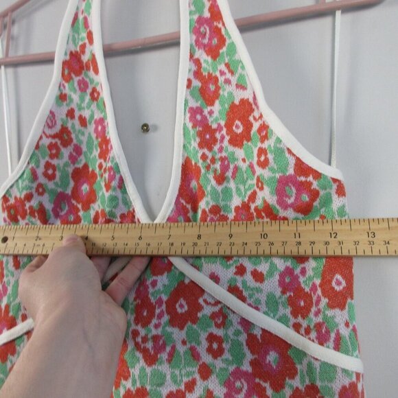 Zara Floral Halter Dress M Pink Green Knit Open Back Viscose Cotton Beach 194 - Picture 10 of 13